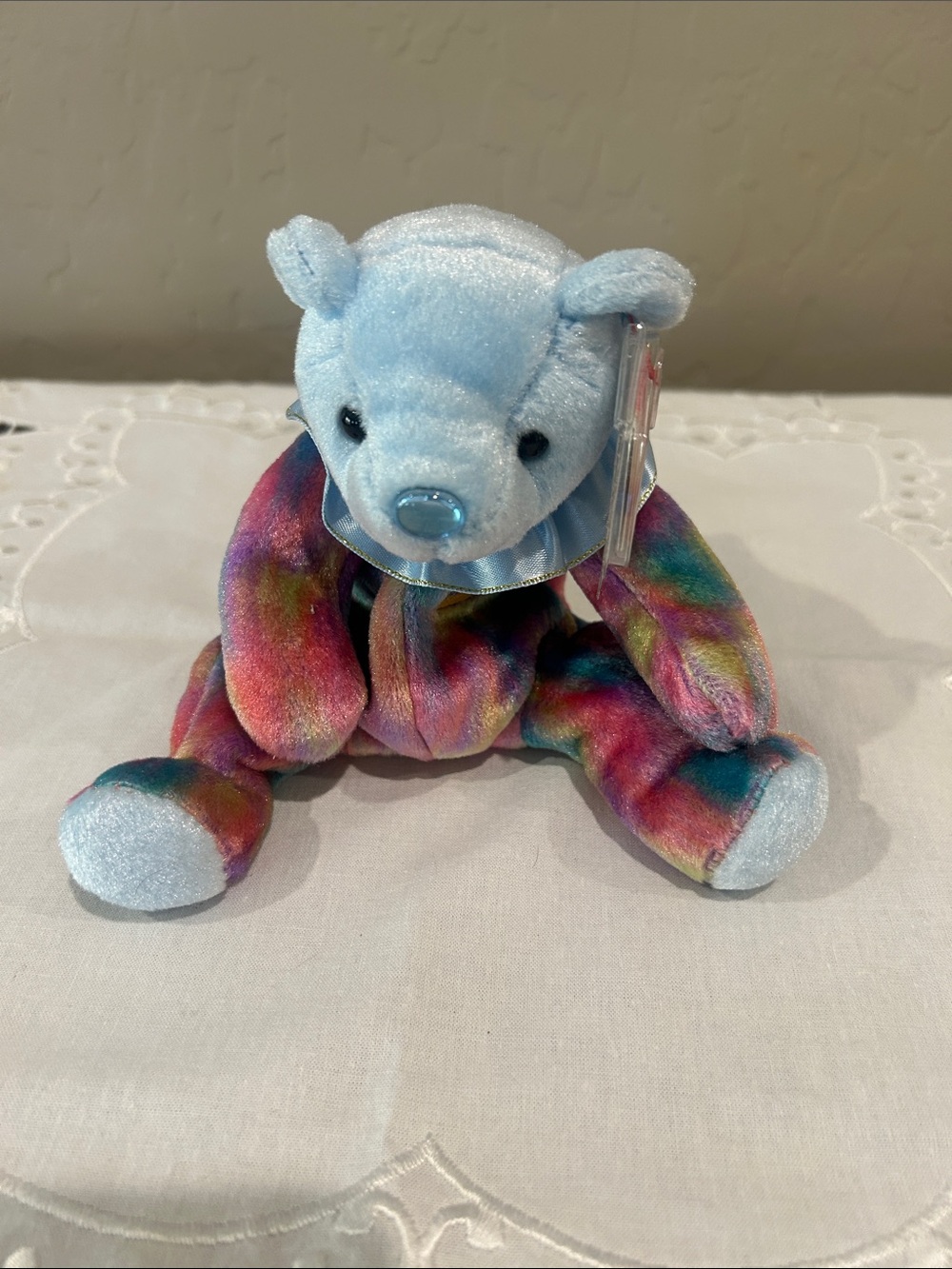 Plush Multicolor Tie-Dye Bear with Light Blue Head - Brand Ty